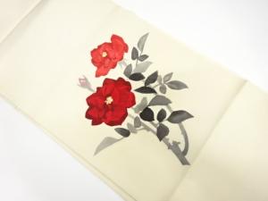 未使用品　塩瀬　抽象薔薇模様　名古屋帯
